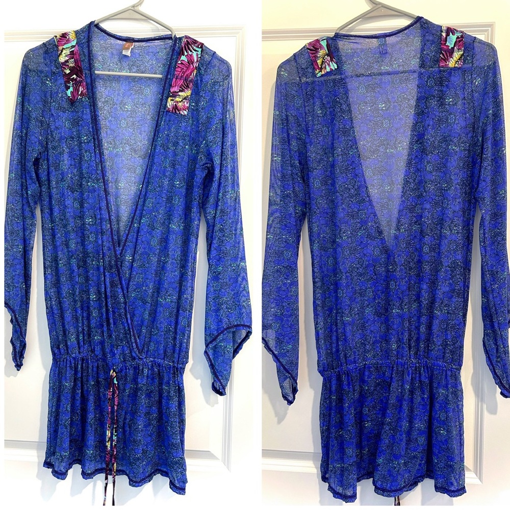 Maaji Blue Sheer Floral Swim Coverup with Multicolor Accents